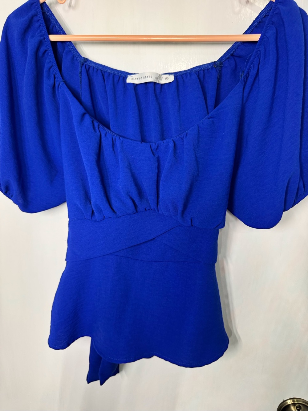 Altar'd State Royal Blue Puff Sleeve Peplum Top